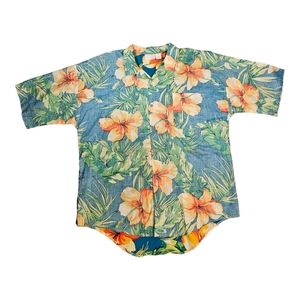 Vtg Paradise Beach Club Mens XL Reverse Print Floral Hawaiian Aloha‎ Shirt USA